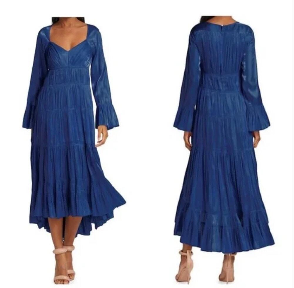Cinq A Sept Nina Tiered Satin Midi Dress NWT Whimsigoth Flowy Romantic Formal